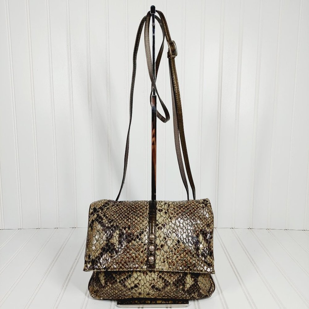 BRIGHTON Tan, Brown, Snake Skin Print SMALL Crossbody-Organizer Bag 0175
